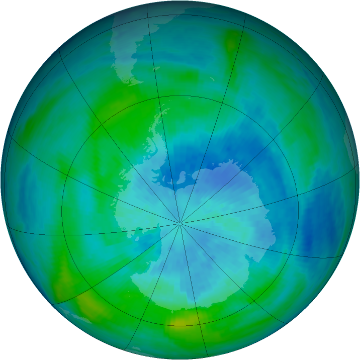 Antarctic ozone map for 22 March 1990